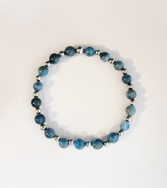 Natural gemstone Blue Apatite 6mm dainty beaded bracelet